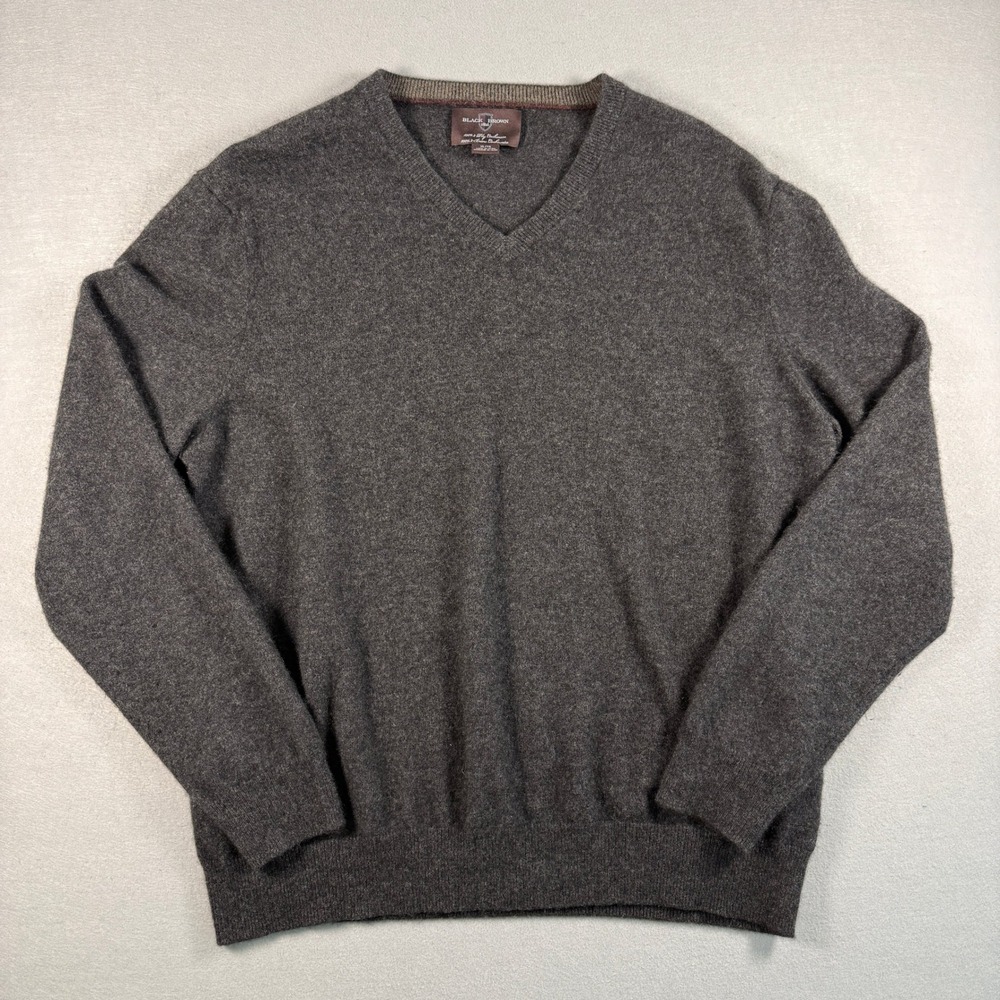 Black Brown 1826 Sweater Mens XL Gray V-Neck 100% Cashmere Luxury Soft Warm‎